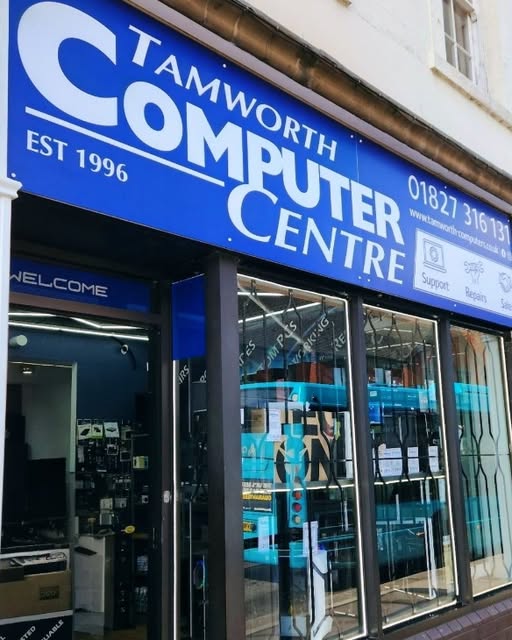 The blue Tamworth Computer Centre sign above the shopfront